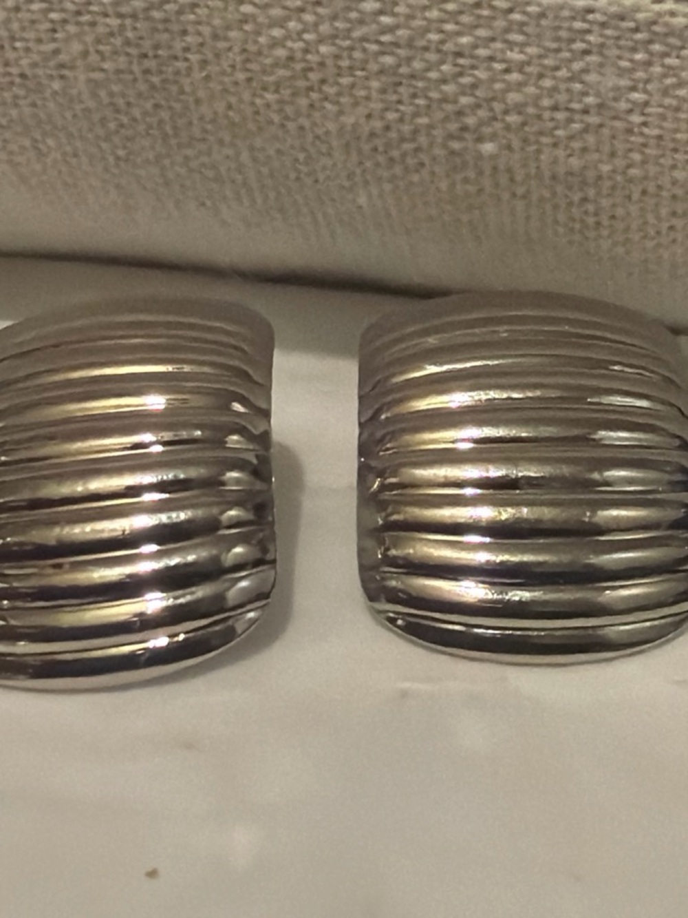 Stainless steel Ribbed Dome Clip-On Earrings - Women Accessories
